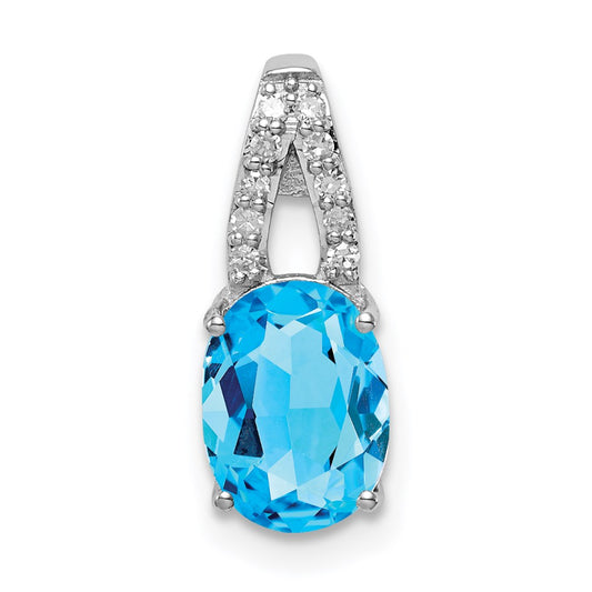 Sterling Silver Rhodium Diamond & Light Swiss Blue Topaz Oval Pendant