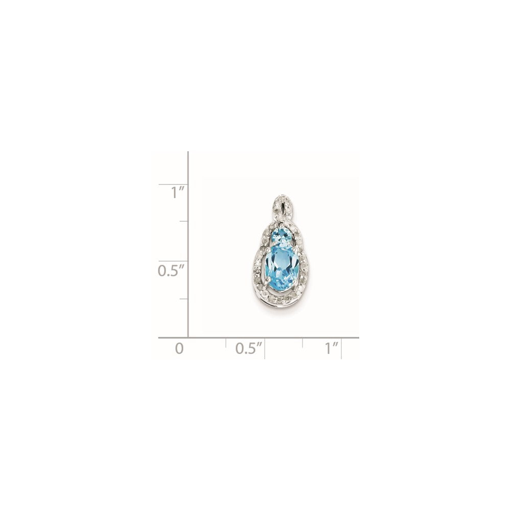 Sterling Silver Diamond & Light Swiss Blue Topaz Teardrop Pendant