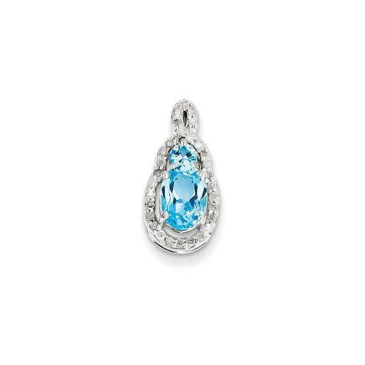 Sterling Silver Diamond & Light Swiss Blue Topaz Teardrop Pendant