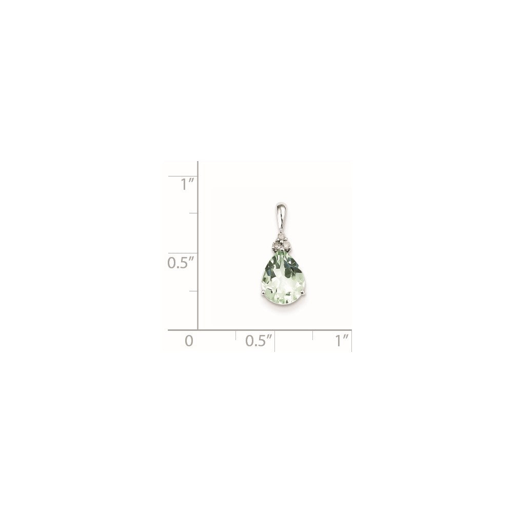 Sterling Silver Diamond & Green Quartz Teardrop Pendant