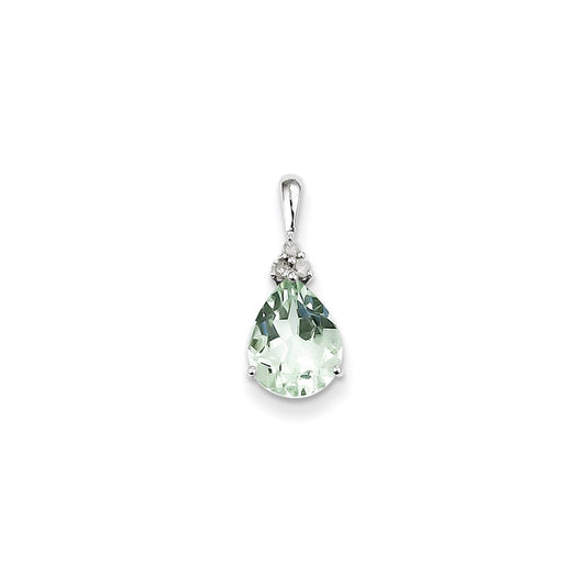 Sterling Silver Diamond & Green Quartz Teardrop Pendant