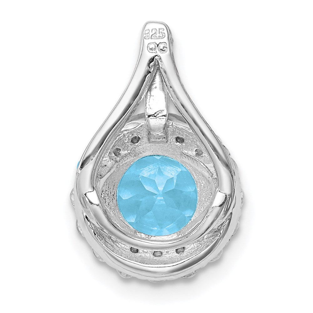 Sterling Silver Rhodium White Topaz & Lght Sw. Blue Topaz Circle Pendant