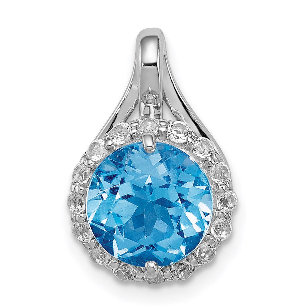 Sterling Silver Rhodium White Topaz & Lght Sw. Blue Topaz Circle Pendant