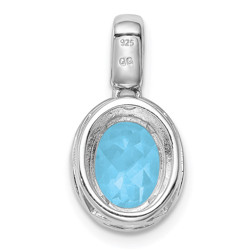 Sterling Silver Rhodium-plated with Light Swiss Blue Topaz Oval Pendant