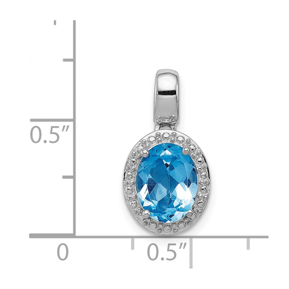 Sterling Silver Rhodium-plated with Light Swiss Blue Topaz Oval Pendant