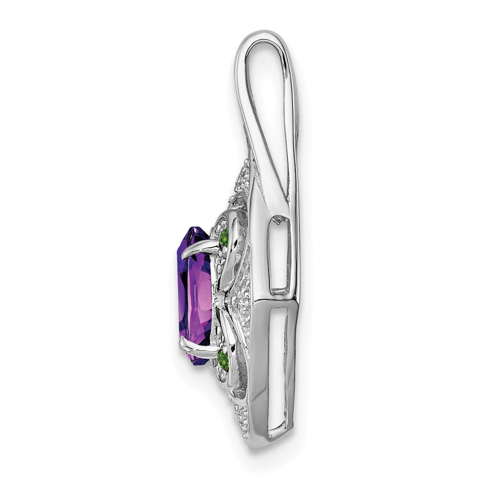 Sterling Silver Rhodium-plated White/Green Diamond & Amethyst Pendant