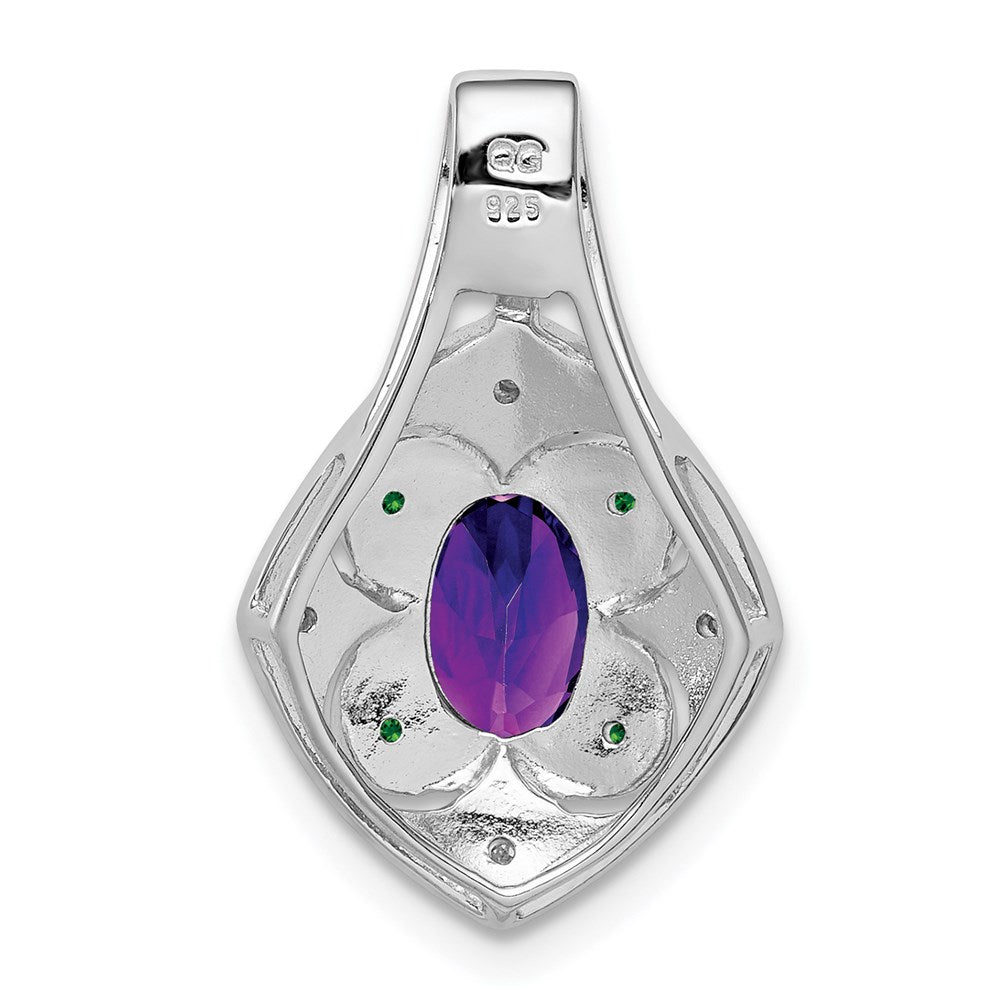 Sterling Silver Rhodium-plated White/Green Diamond & Amethyst Pendant