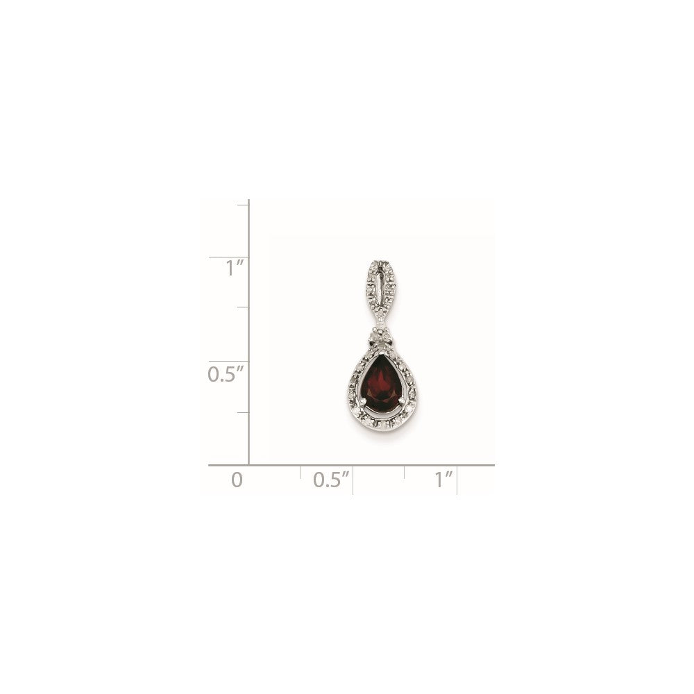 Sterling Silver Diamond & Garnet Teardrop Pendant