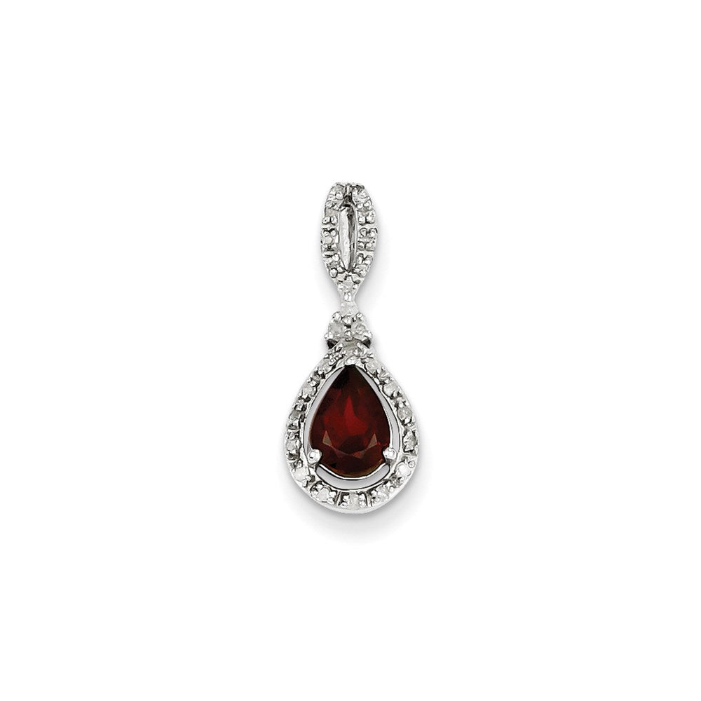 Sterling Silver Diamond & Garnet Teardrop Pendant