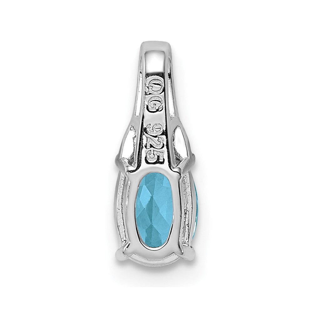 Sterling Silver Rhodium Diamond & Light Swiss Blue Topaz Oval Pendant