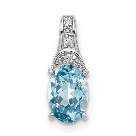 Sterling Silver Rhodium Diamond & Light Swiss Blue Topaz Oval Pendant