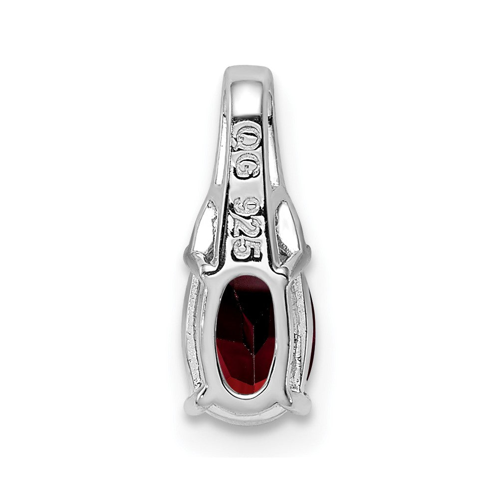 Sterling Silver Rhodium-plated Diamond & Garnet Oval Pendant