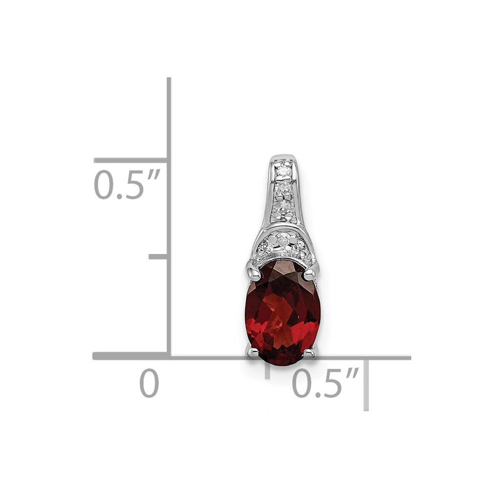 Sterling Silver Rhodium-plated Diamond & Garnet Oval Pendant