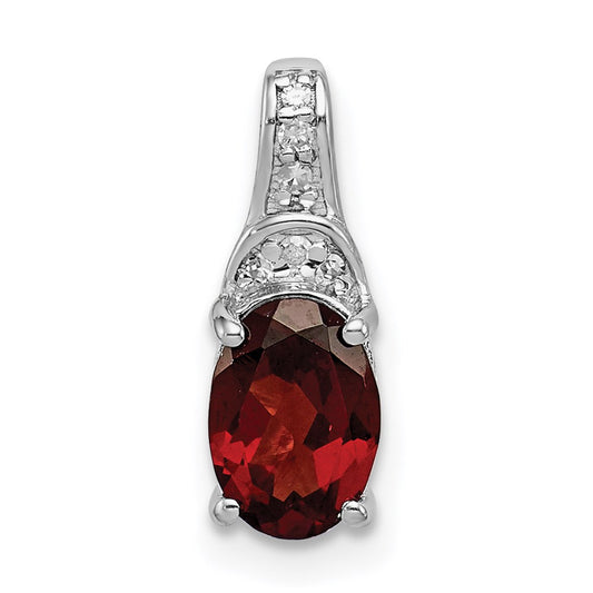 Sterling Silver Rhodium-plated Diamond & Garnet Oval Pendant