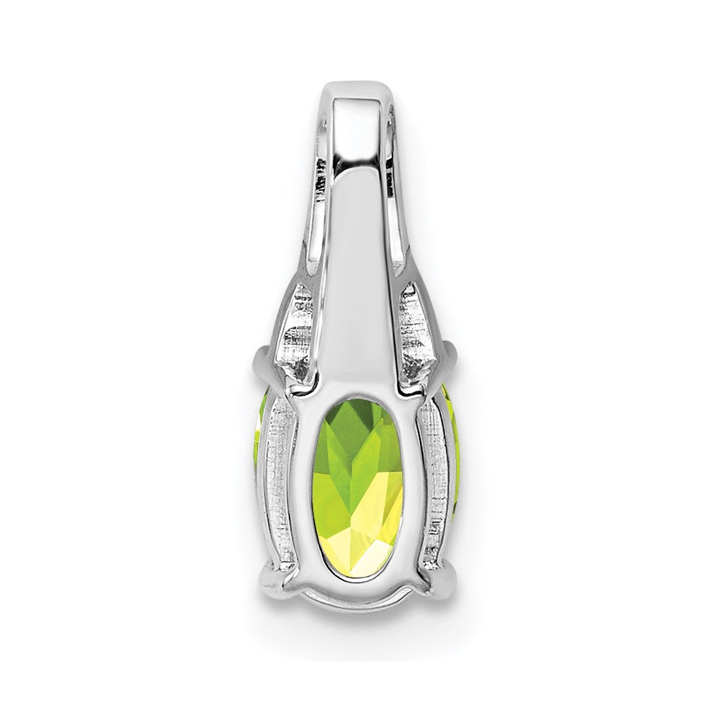 Sterling Silver Rhodium-plated Diamond and Peridot Oval Pendant