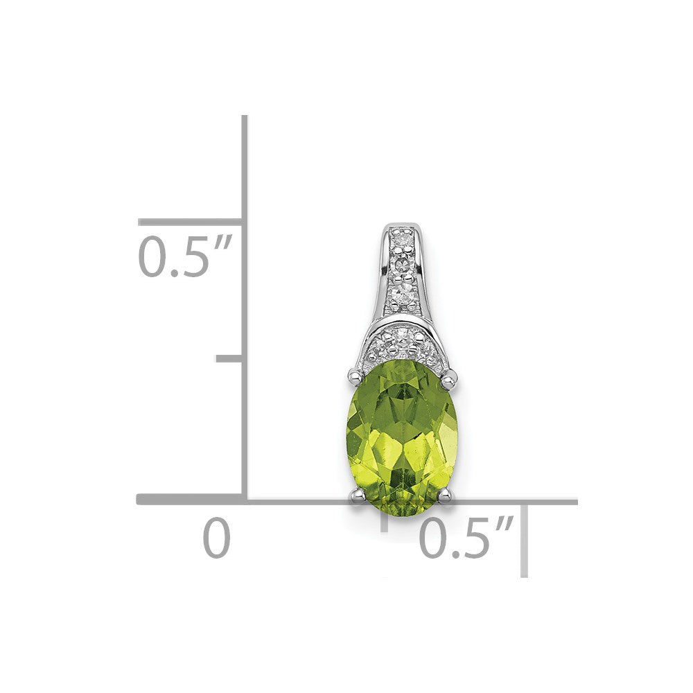 Sterling Silver Rhodium-plated Diamond and Peridot Oval Pendant