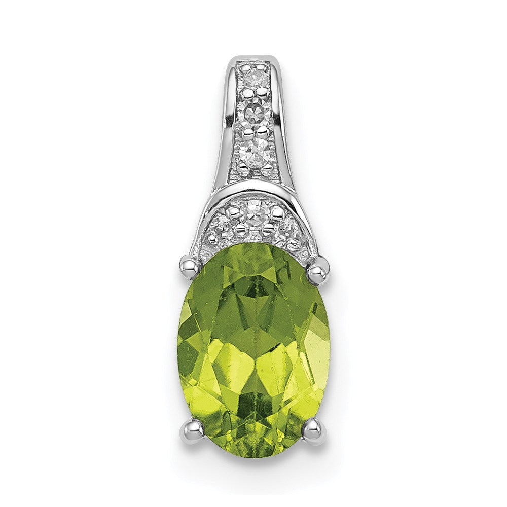 Sterling Silver Rhodium-plated Diamond and Peridot Oval Pendant