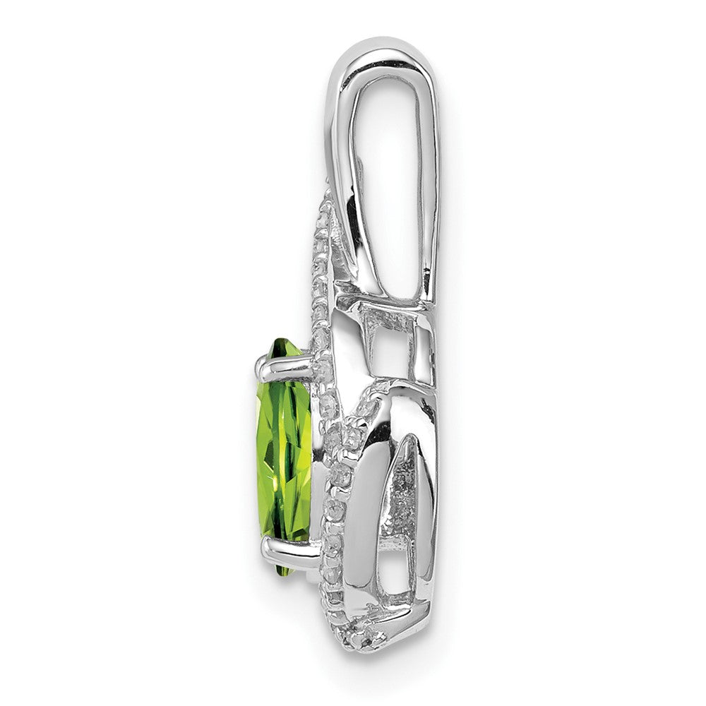 Sterling Silver Rhodium-plated Diamond & Peridot Oval Pendant