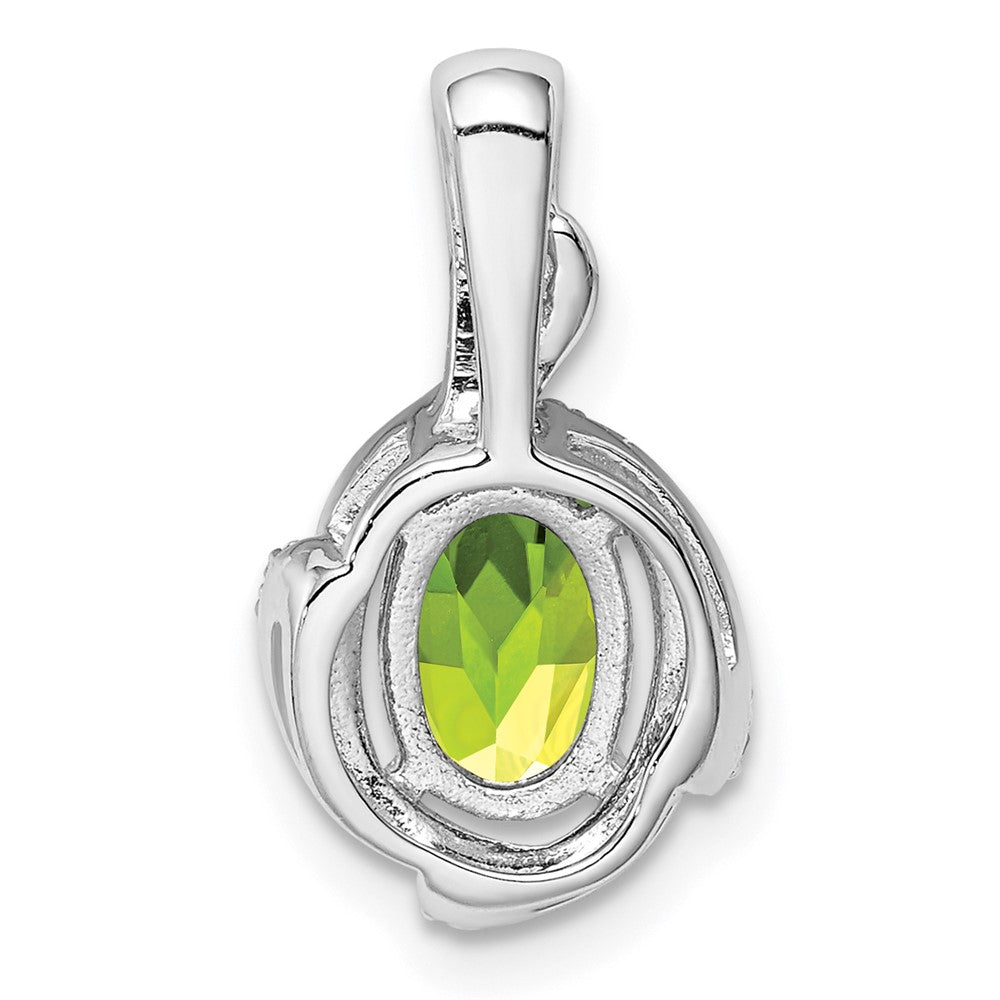 Sterling Silver Rhodium-plated Diamond & Peridot Oval Pendant