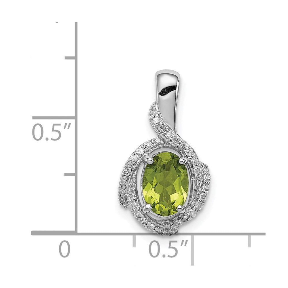 Sterling Silver Rhodium-plated Diamond & Peridot Oval Pendant