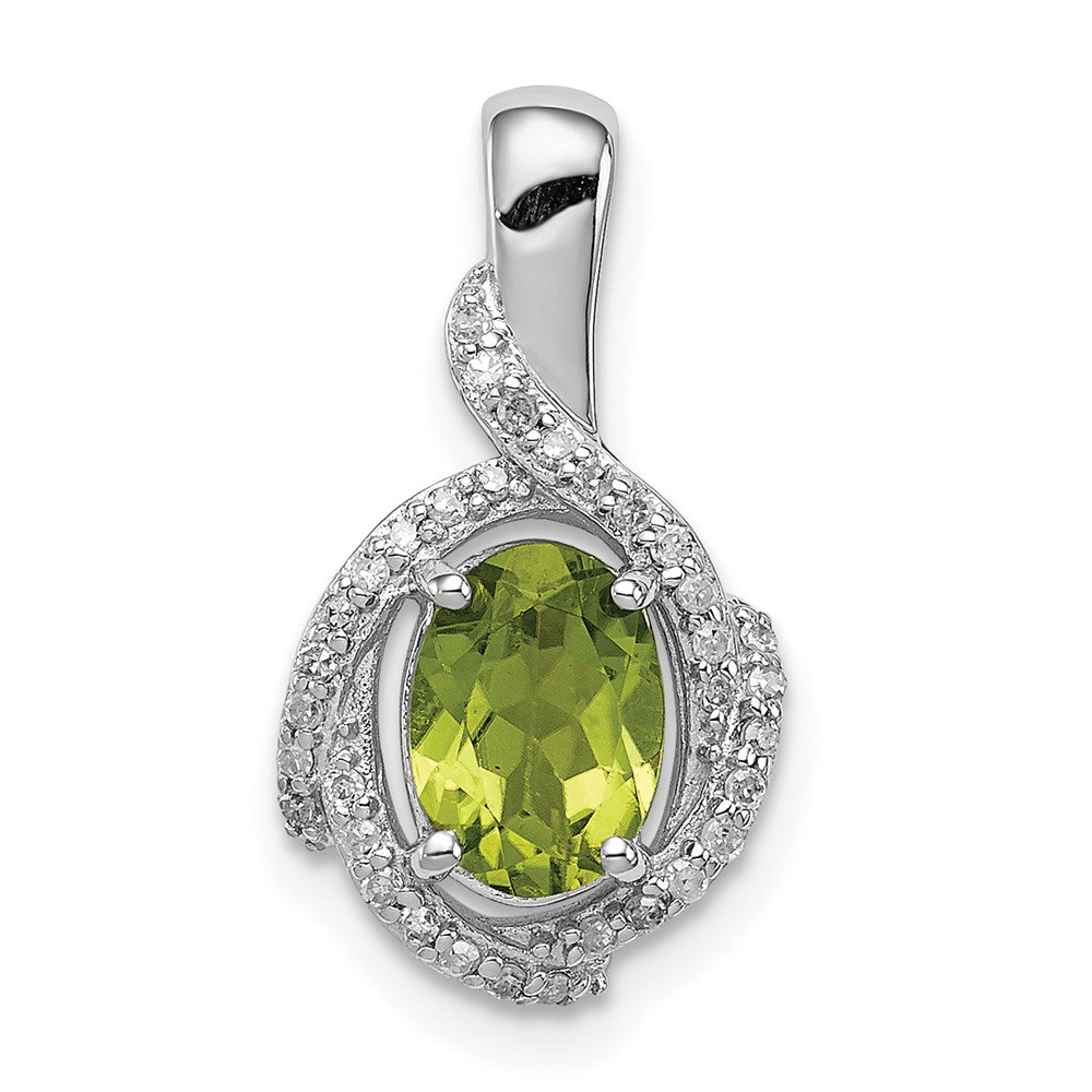 Sterling Silver Rhodium-plated Diamond & Peridot Oval Pendant