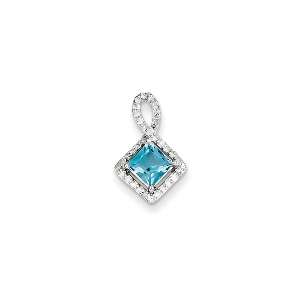 Sterling Silver Diamond & Light Swiss Blue Topaz Pendant