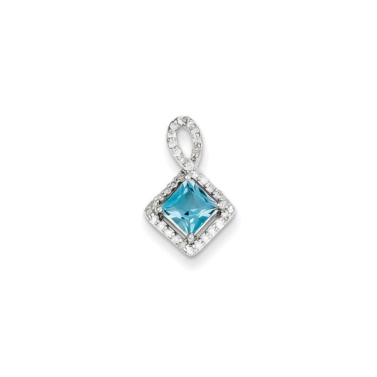 Sterling Silver Diamond & Light Swiss Blue Topaz Pendant