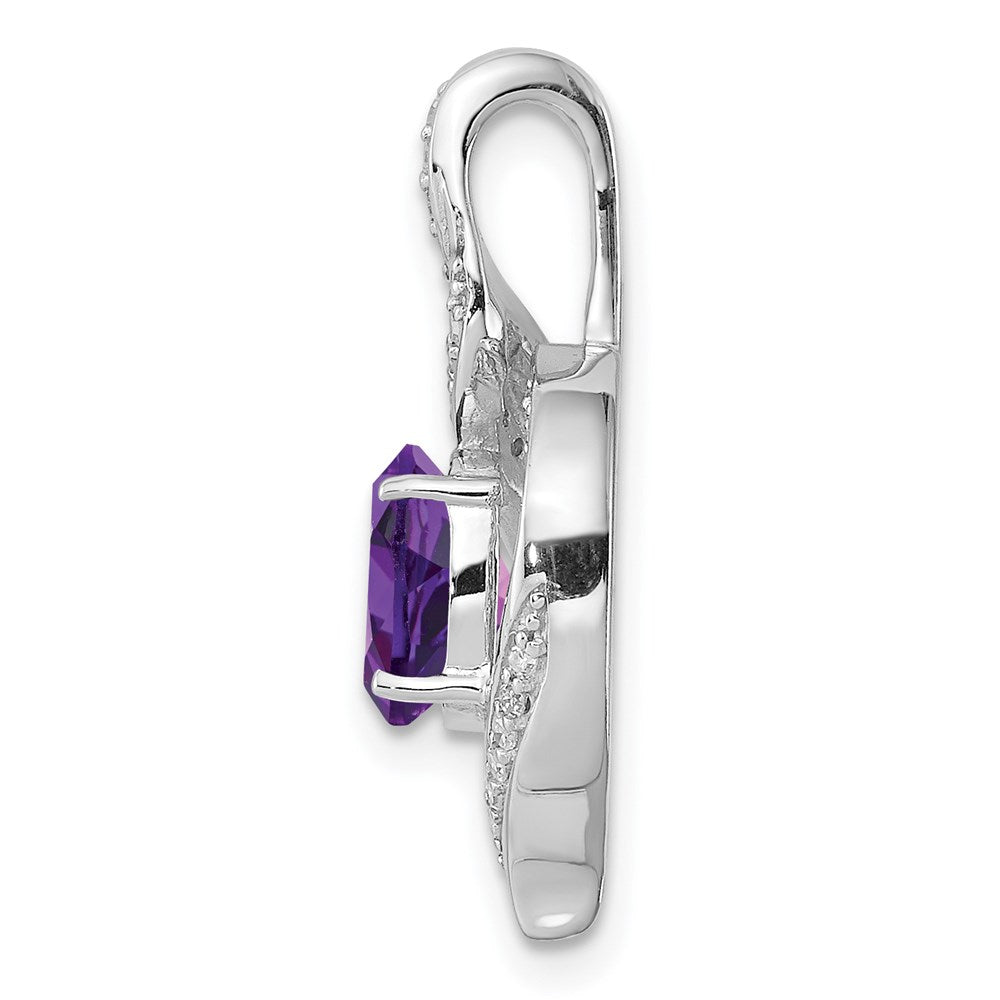 Sterling Silver Rhodium-plated Diamond & Amethyst Oval Pendant