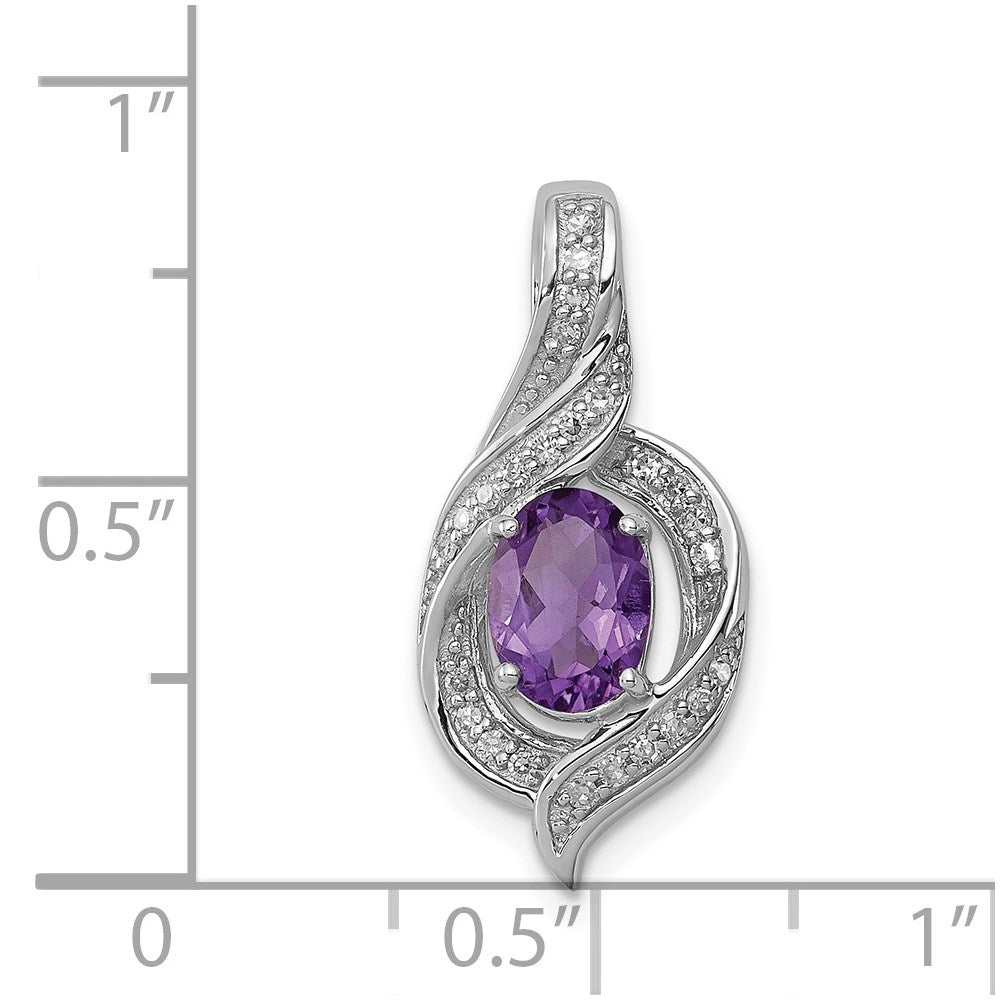 Sterling Silver Rhodium-plated Diamond & Amethyst Oval Pendant