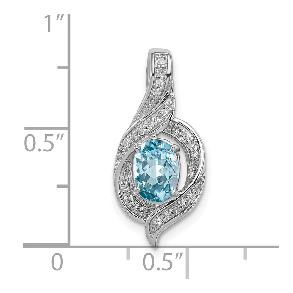 Sterling Silver Rhodium Diamond & Lght Sw. Blue Topaz Oval Pendant