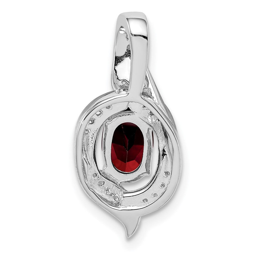 Sterling Silver Rhodium-plated Diamond & Garnet Oval Pendant