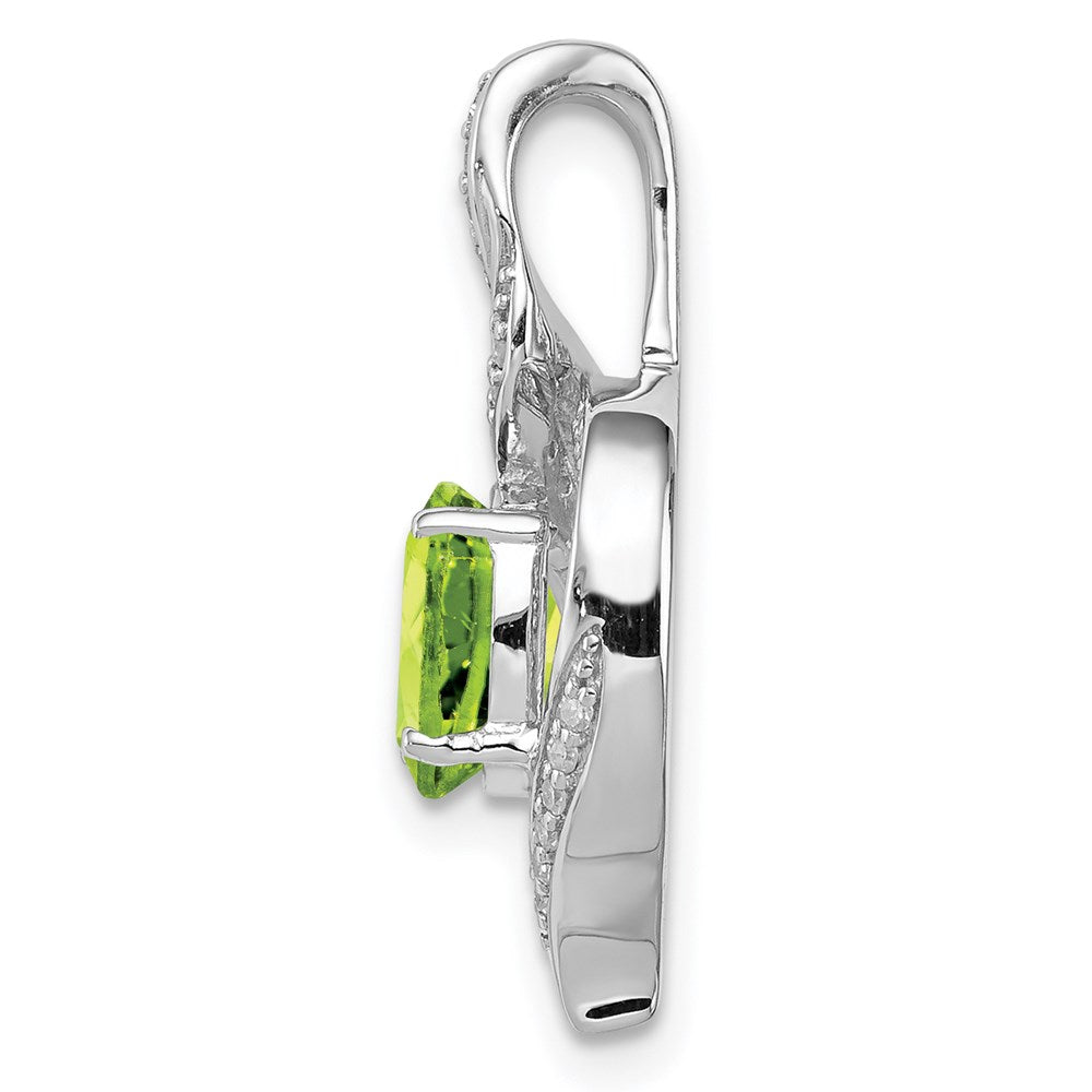 Sterling Silver Rhodium-plated Diamond and Peridot Oval Pendant