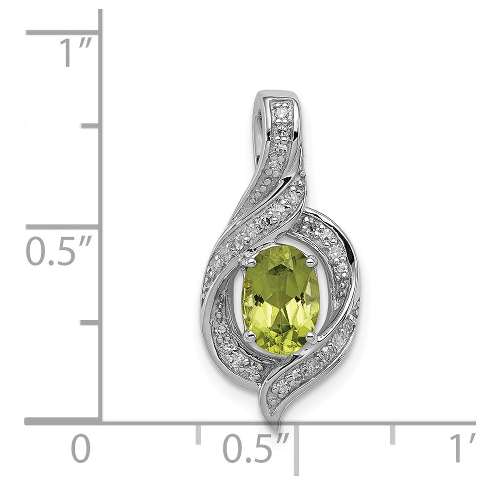 Sterling Silver Rhodium-plated Diamond and Peridot Oval Pendant