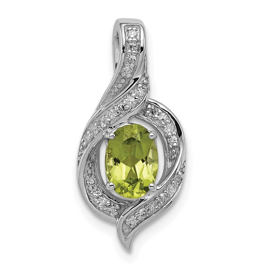 Sterling Silver Rhodium-plated Diamond and Peridot Oval Pendant