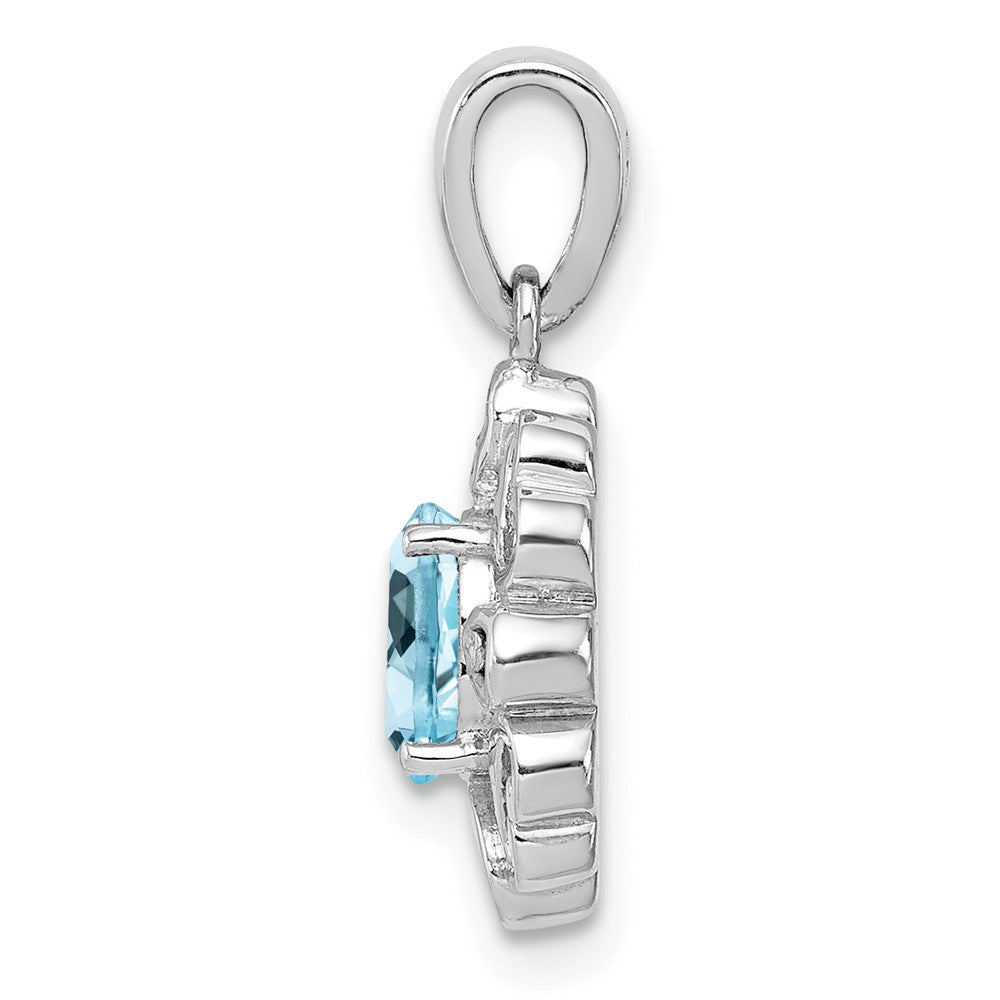 Sterling Silver Rhodium Plated Diamond & Sky Blue Topaz Oval Pendant