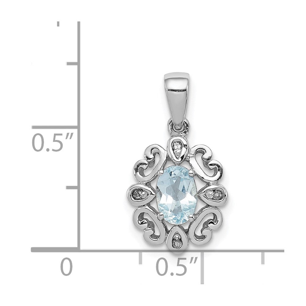 Sterling Silver Rhodium Plated Diamond & Sky Blue Topaz Oval Pendant