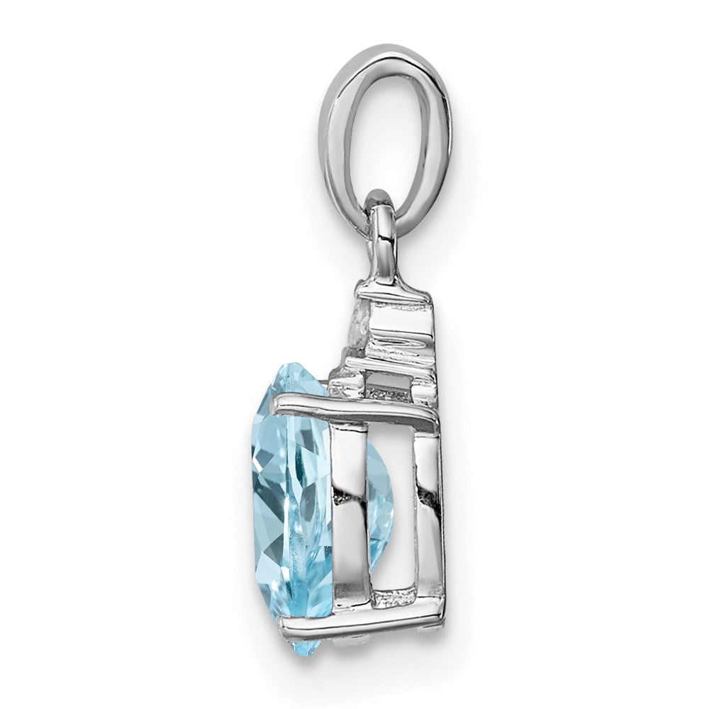 Sterling Silver Rhodium Plated Diamond & Sky Blue Topaz Oval Pendant