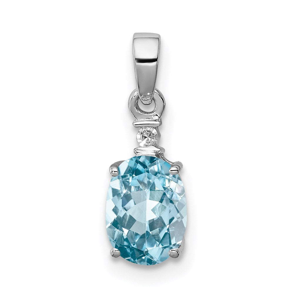 Sterling Silver Rhodium Plated Diamond & Sky Blue Topaz Oval Pendant