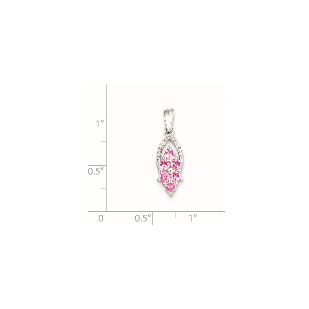 Sterling Silver Rhodium-plated Diamond & Pink Tourmaline Pendant