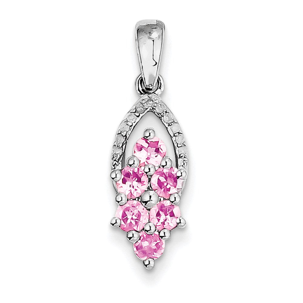 Sterling Silver Rhodium-plated Diamond & Pink Tourmaline Pendant