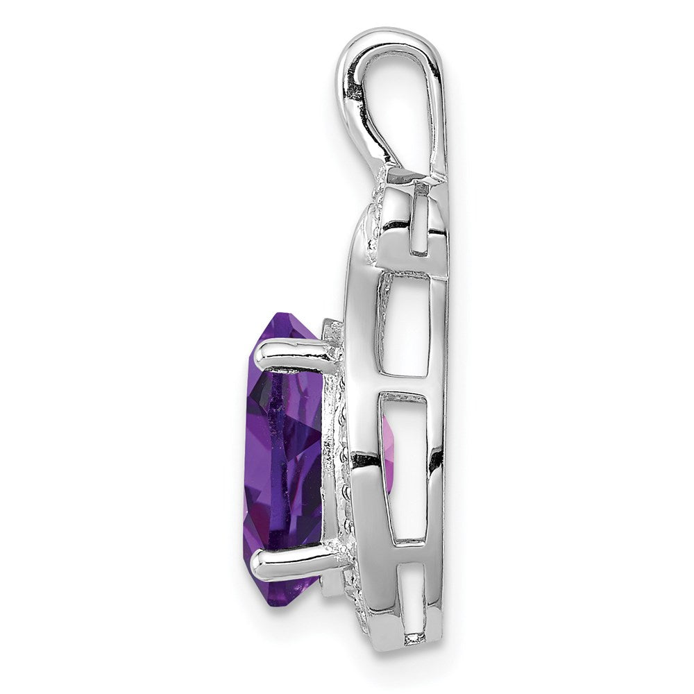 Sterling Silver Rhodium-plated Diamond and Amethyst Pendant