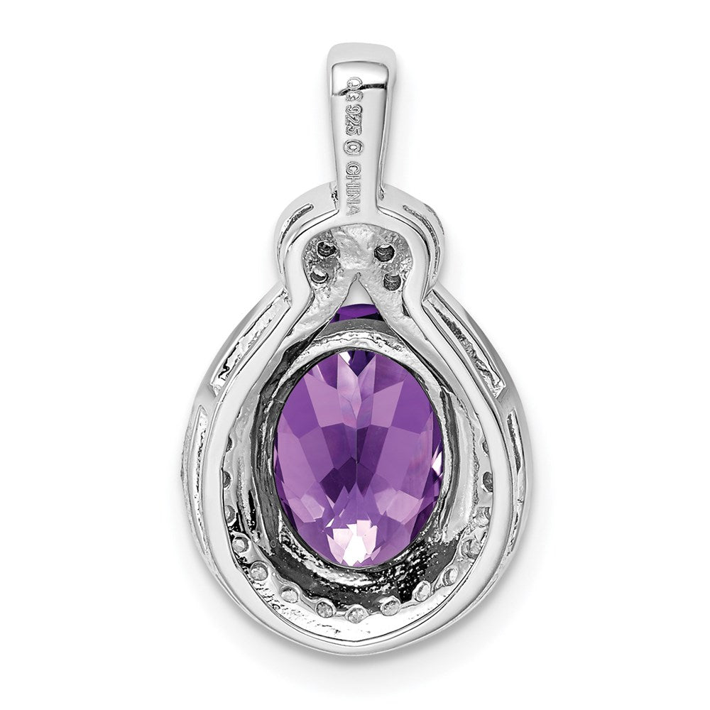 Sterling Silver Rhodium-plated Diamond and Amethyst Pendant