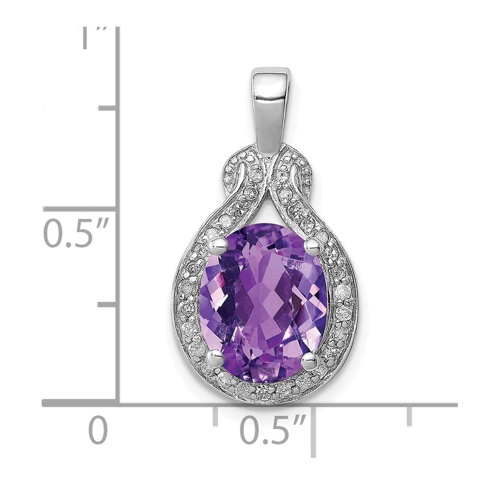 Sterling Silver Rhodium-plated Diamond and Amethyst Pendant