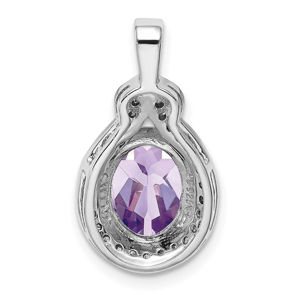 Sterling Silver Rhodium-plated Diamond and Pink Quartz Pendant