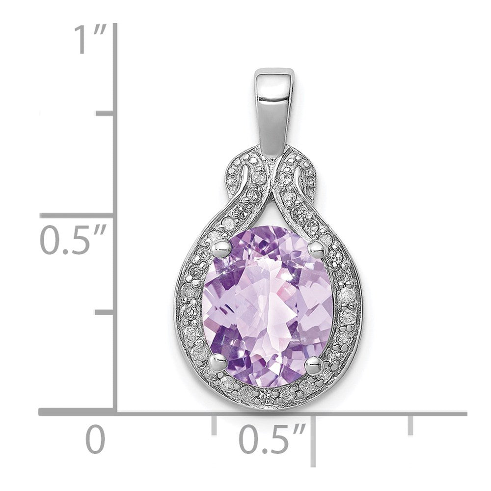 Sterling Silver Rhodium-plated Diamond and Pink Quartz Pendant