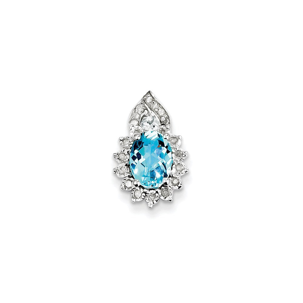 Sterling Silver Diamond Blue Topaz Pendant