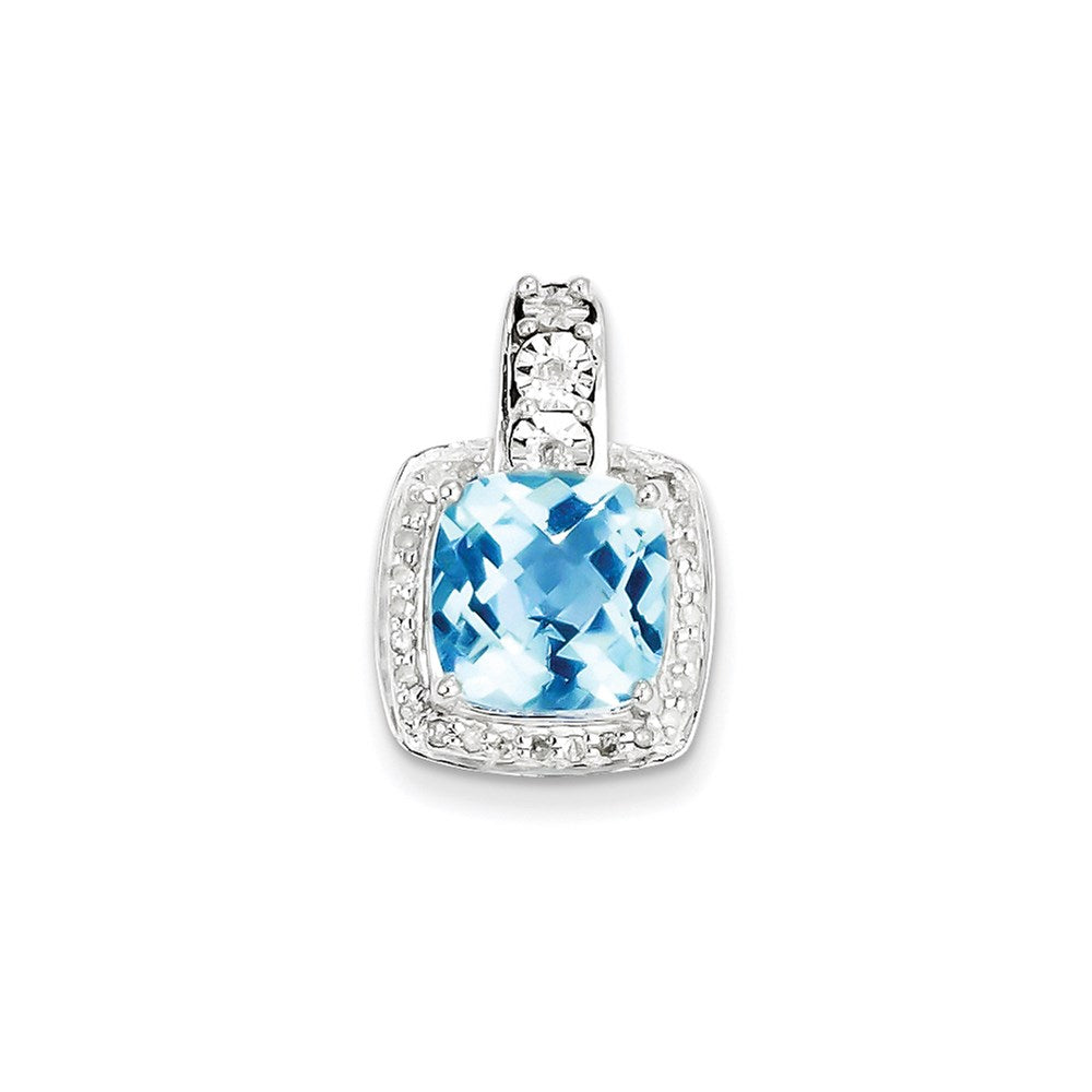 Sterling Silver Diamond Blue Topaz Pendant