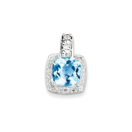 Sterling Silver Diamond Blue Topaz Pendant