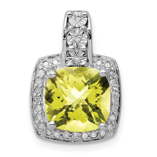 Sterling Silver Rhodium-plated Diamond & Lemon Quartz Pendant