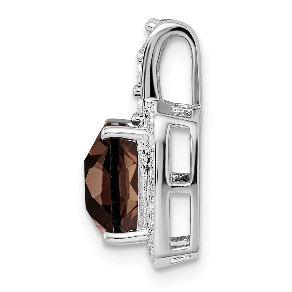 Sterling Silver Rhodium-plated Diamond Smoky Quartz Pendant